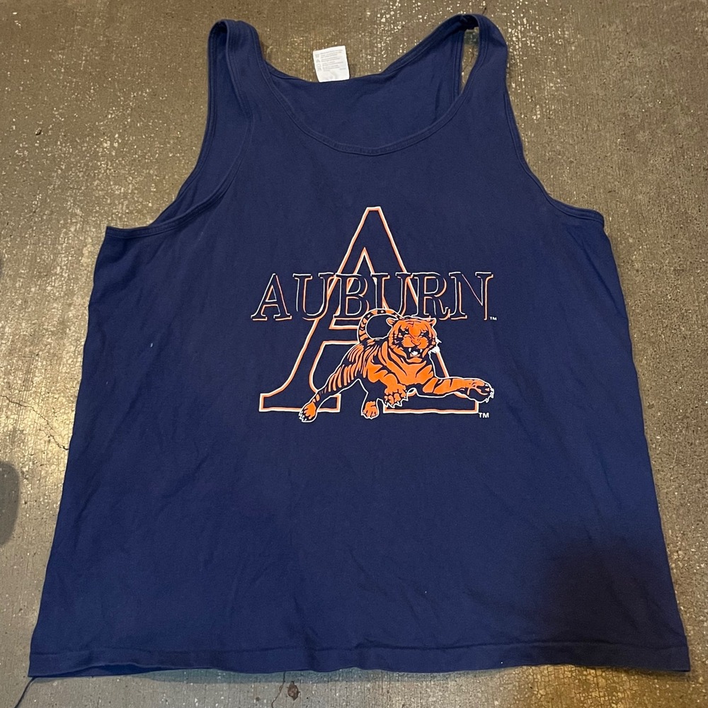 Vintage Auburn Tigers Tank Top Men XL Blue Team Hanes Graphic‎ Sleeveless